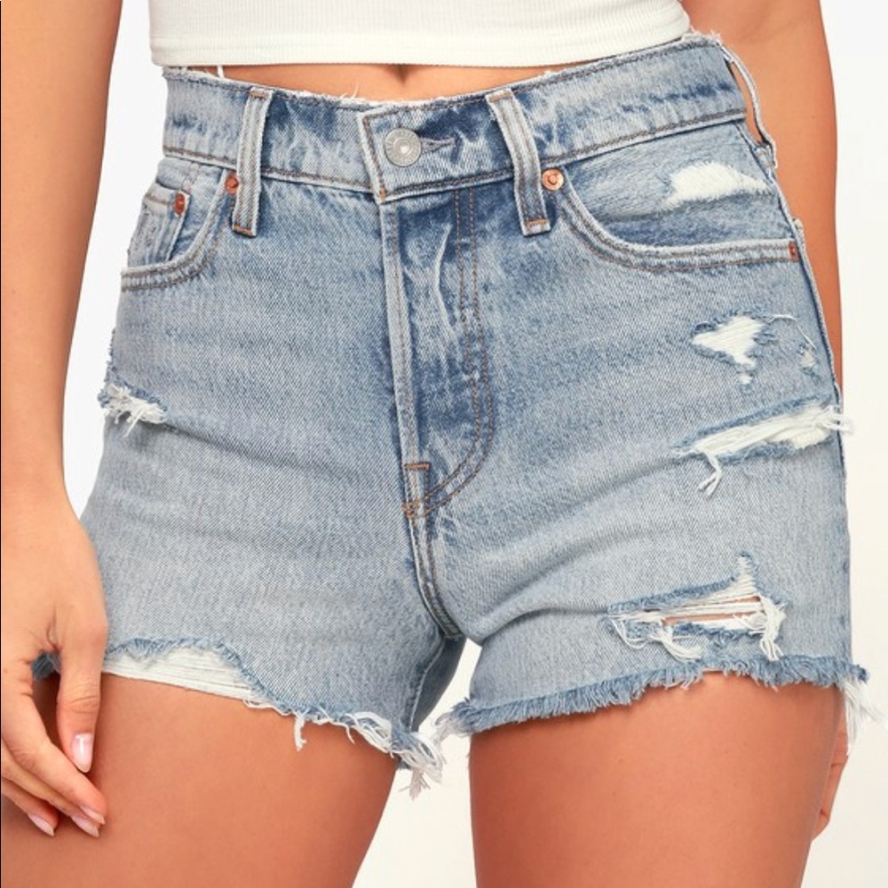 Levi’s Wedgie Fit Light Wash Distressed Shorts